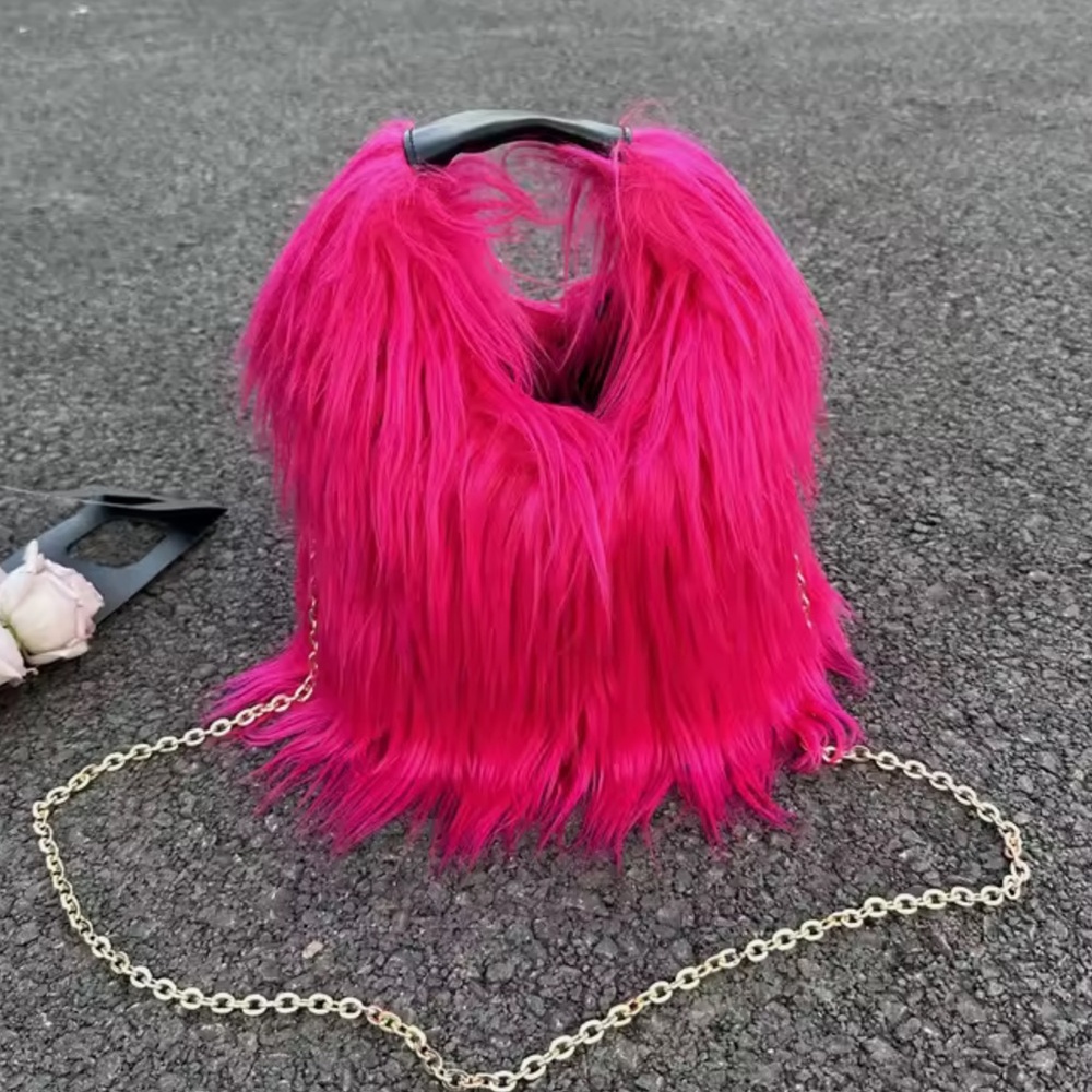 Vibrant Purple Fluffy Faux Fur Shoulder Crossbody Bag - Picture 6 of 7